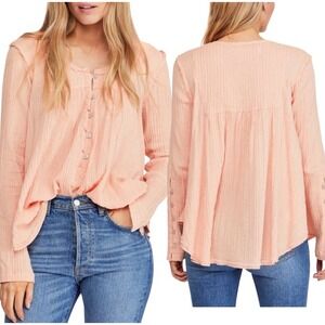 We The Free People Sand Dune Tunic Medium Peach Gauze Henley Tunic Top